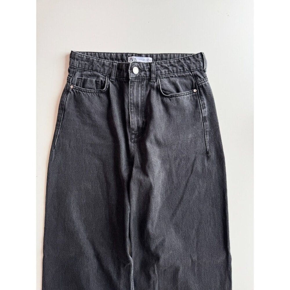 ZARA Vintage Black Denim High Rise Loose Wide Leg Ankle Jeans, Size 6/28 - Picture 2 of 11